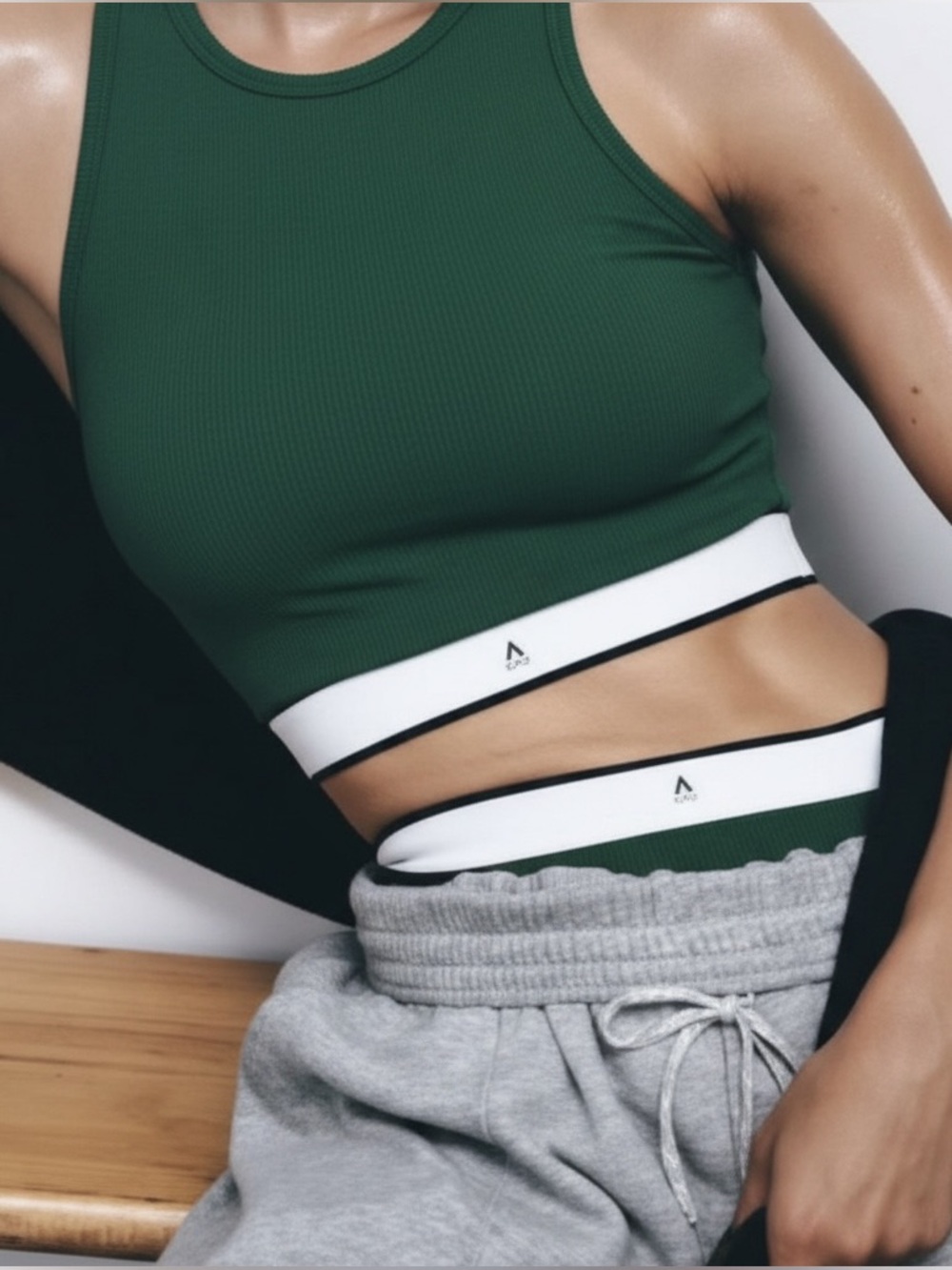NWT Anthropologie Emerald Green Ribbed Tank and Athleisure Shorts Lounge Set